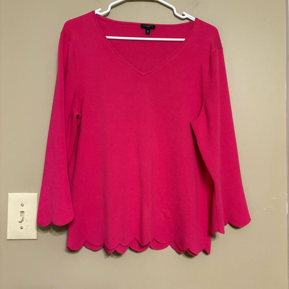 Talbots Cotton Blend Pink V-Neck Scallop Sweater Petite Large